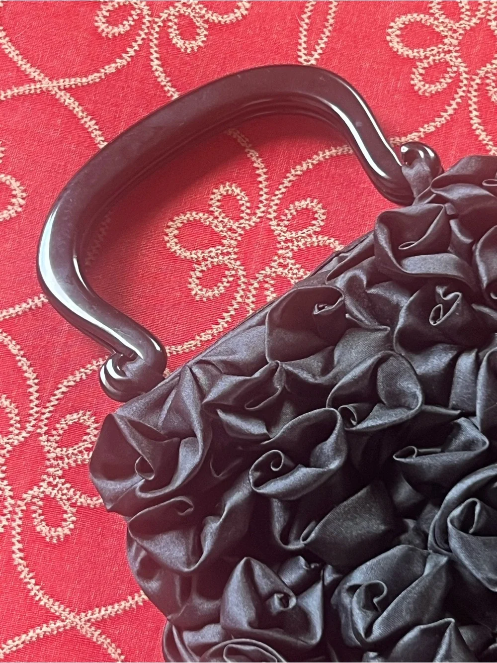 Vintage Black Silk Rosette Evening Bag Clutch Y2K
